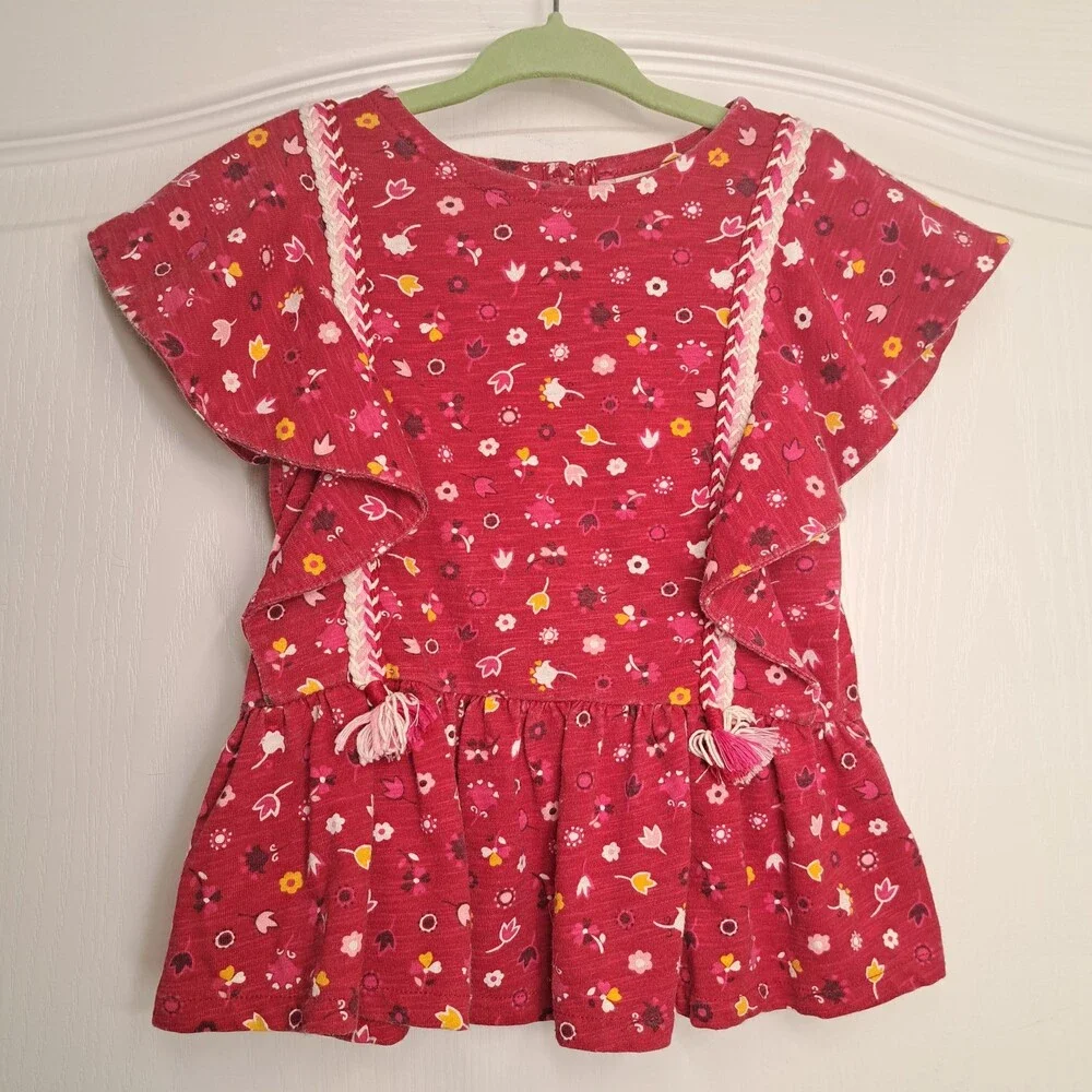 Oshkosh Red Floral Butterfly Sleeve Blouse